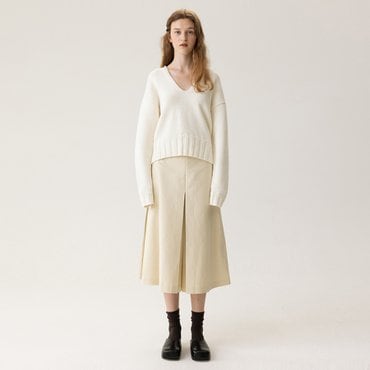 킨더살몬 FW23 Pleated A-Line Midi Skirt Macadamia