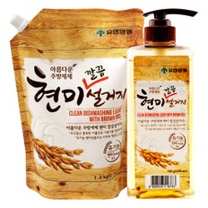 유한양행 현미 깔끔 설거지 주방세제 리필(용기 700g 1개 + 리필 1.2kg 1개)