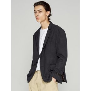 WOOL HIDDEN STRAP CHECK SINGLE BLAZER NAVY