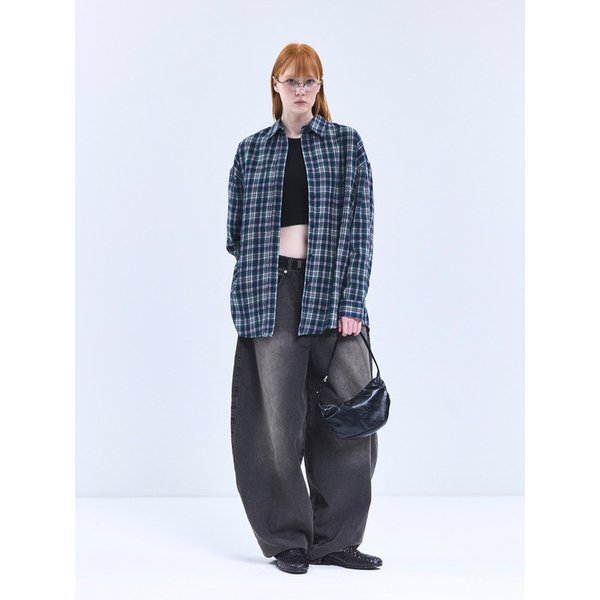 85-VIVA064 네오 오버핏 포켓 긴팔 체크 셔츠 그린