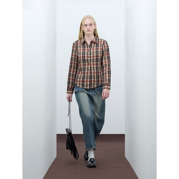 85-VIVA082 어텀 슬림핏 긴팔 체크 셔츠 레드