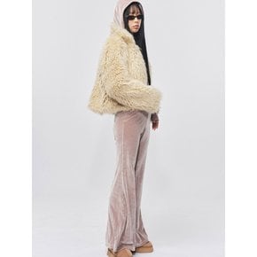 Cubic Logo Velvet Boots-cut Pants Beige