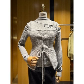 에고이스트 [시흥점] 여성 레터링 포인트 레이스업 소재믹스 슬림 티셔츠 (ER4CL663 )