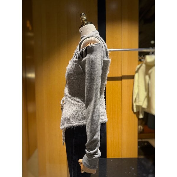 [시흥점] 여성 레터링 포인트 레이스업 소재믹스 슬림 티셔츠 (ER4CL663 )