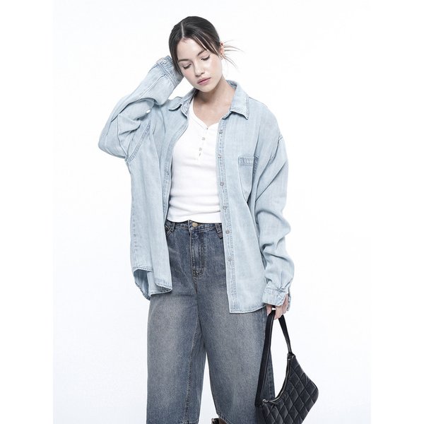 오버피트 워싱 데님셔츠 라이트/W251SH02LT