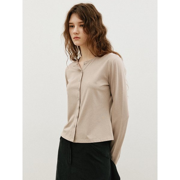 보트넥 오픈 버튼 긴팔 티셔츠_BEIGE