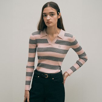 로라로라 COLLAR BOARDER KNIT PINK