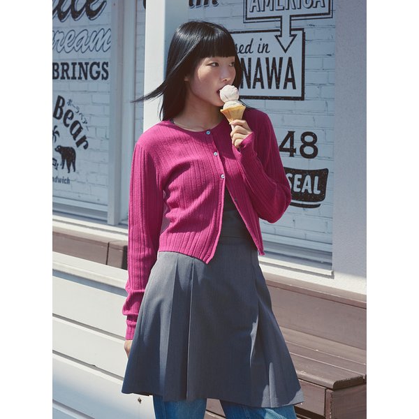 ROUND NECK RIP CARDIGAN (PURPLE)