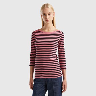 베네통 Basic boat neck stripe t-shirt_3OA6E16A171F