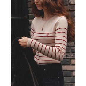 Red Slim Stripe Ribbed Round Knit