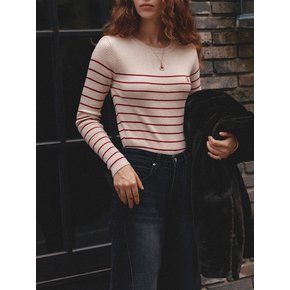 Red Slim Stripe Ribbed Round Knit