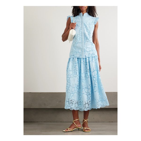 러플 브로드리 앙글레즈 포플린 블라우스 라이트 블루 46376663162865386