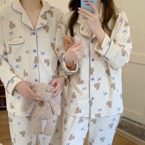 1+1 리본 누빔 커플 수면 잠옷 파자마 세트