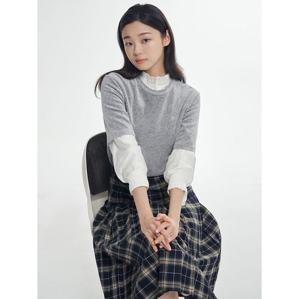 벨벳 레귤러핏 반소매 티셔츠  그레이 (BF5X42C113)