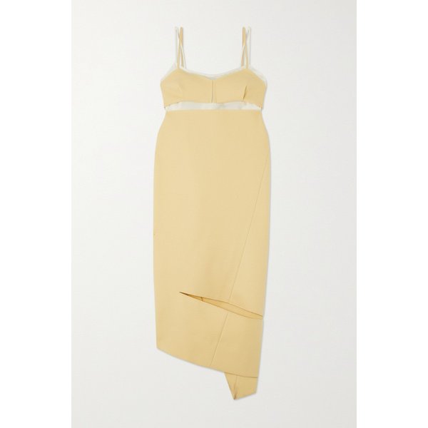 Asymmetric Paneled Wool-crepe And Chiffon Midi Dress 옐로 42247633209245569