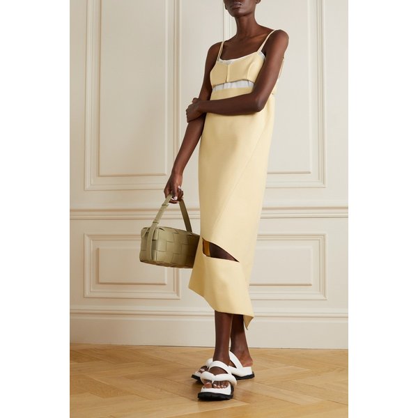 Asymmetric Paneled Wool-crepe And Chiffon Midi Dress 옐로 42247633209245569