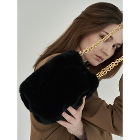 mink fur ball bag - black