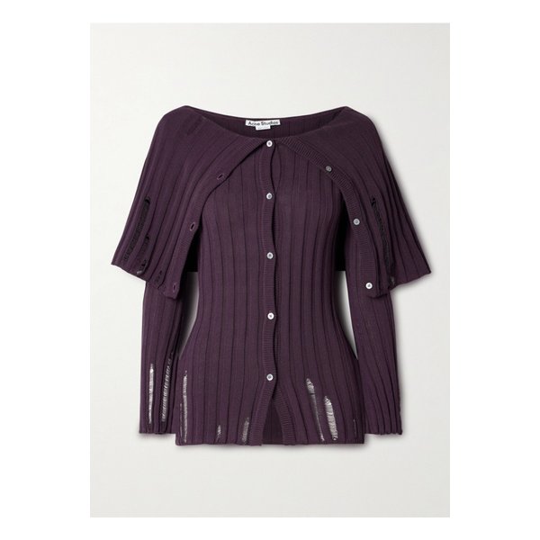 디스트레스 골지  코튼 혼방 가디건 퍼플 1647597355986459