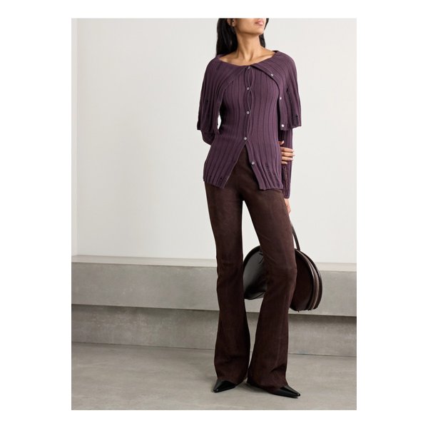 디스트레스 골지  코튼 혼방 가디건 퍼플 1647597355986459