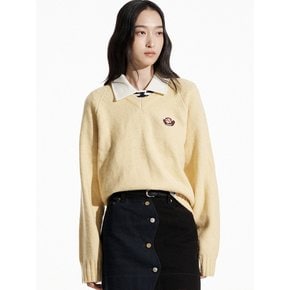 [UNISEX] LESSER PANDA FACE LOGO V-NECK KNIT YELLOW