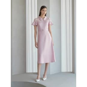 GRETA / see-through Belted Flare Dress(pink)