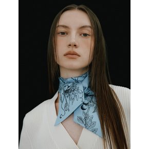 Botanic Garden Long Twilly Silk Scarf - Blue