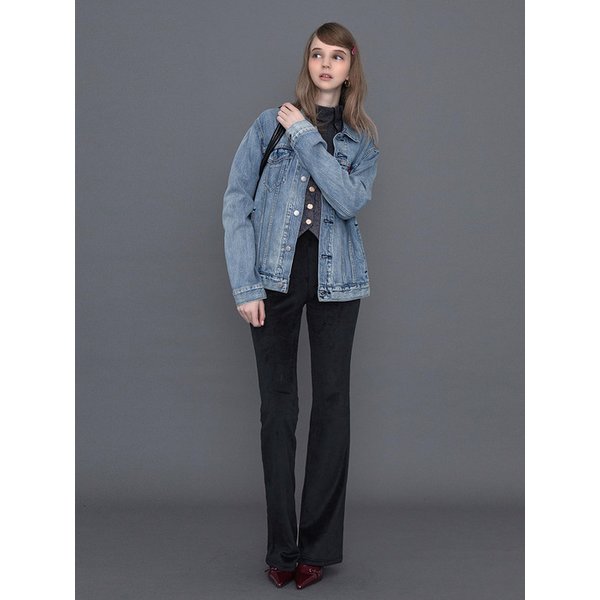 PM2244P120 Corduroy stretch bootcut pants_Black