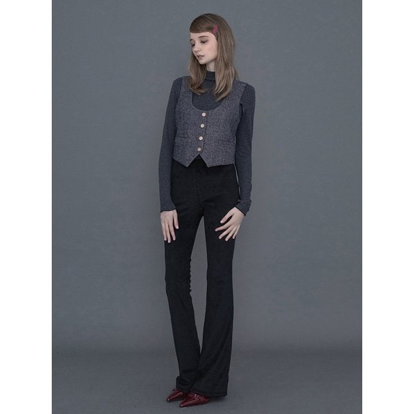 PM2244P120 Corduroy stretch bootcut pants_Black