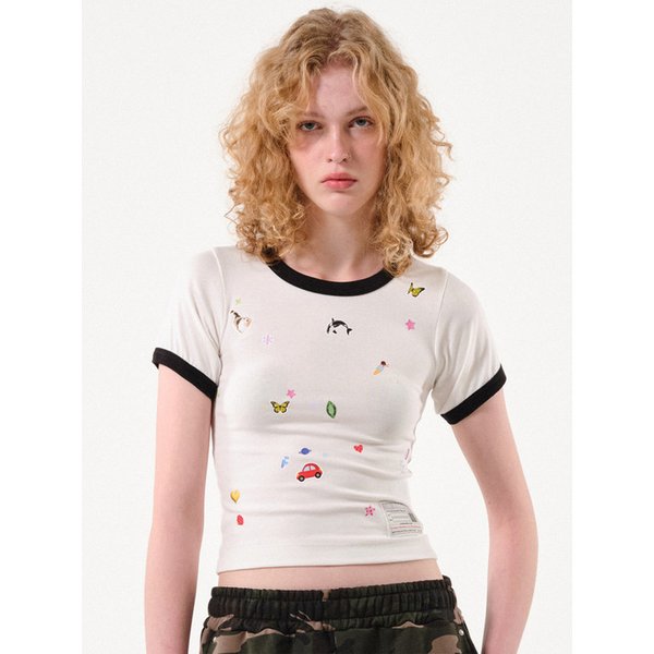 Sticker Ringer T-shirt (Ivory)