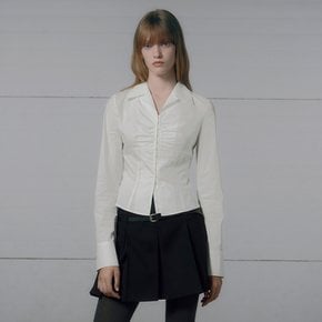 Shirring Slim Fit Collar Blouse in White VW4AB201-01