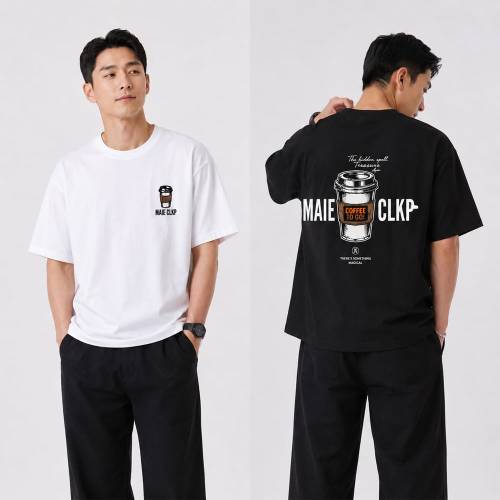 HOTBBA / 커피 레터링 백프린팅 면 반팔 티셔츠 URD_1008762