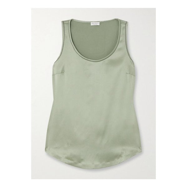 브루넬로쿠치넬리 비즈 장식 실크 새틴 탱크 그린 1647597355277438