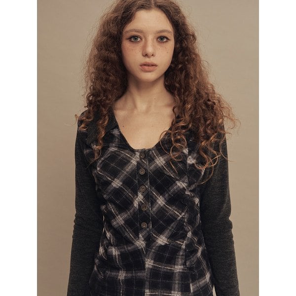 라비린스 체크 셔링 탑 차콜