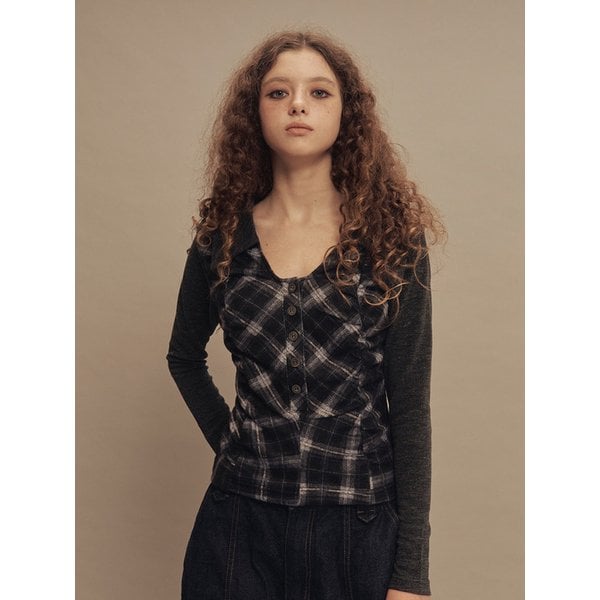 라비린스 체크 셔링 탑 차콜