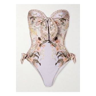 짐머만 윌리 스트랩리스 컷아웃 타이 디테일 프린트 스윔수트 라이트 블루 1647597350955719