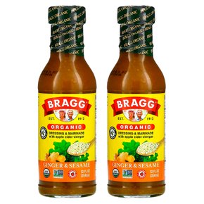 Bragg 브래그 애플 사이드 비니거 유기농 드레싱 앤 마리네이드 진저 앤 세서미 354ml 2개 Ginger Sesame