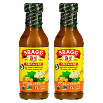  Bragg 브래그 애플 사이드 비니거 유기농 드레싱 앤 마리네이드 진저 앤 세서미 354ml 2개 Ginger Sesame