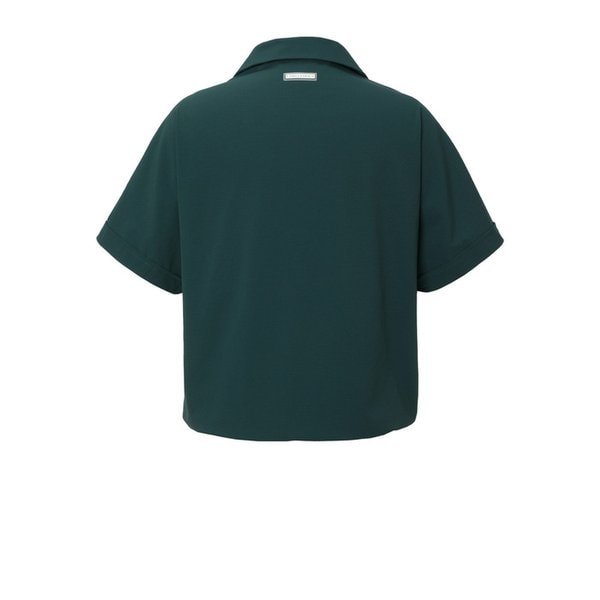 여성 에어리 스트레치 오픈 카라 반팔 우븐탑 다크그린