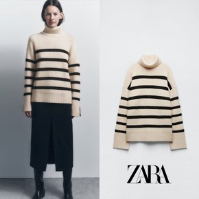 ZARA 자라 스트라이프 하이넥 니트 긴팔 스웨터