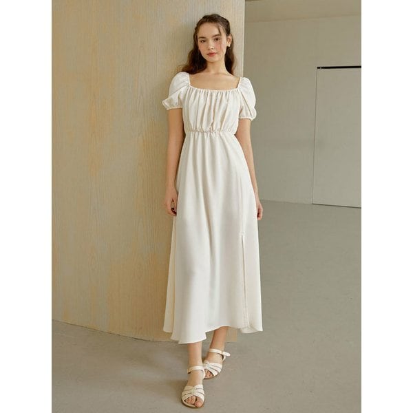 Ribbon slit long dress  (cream)