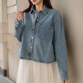 여자 데님셔켓 포켓 세미크롭 카라 청자켓_P388007338