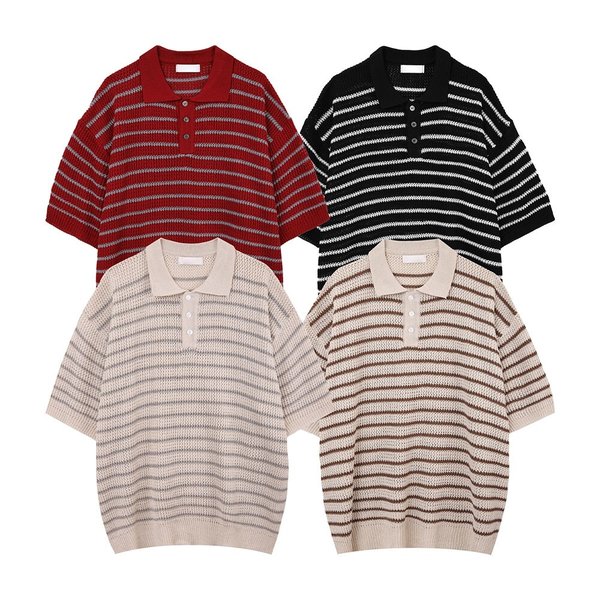 남자 네트 ST 카라넥 반팔 니트티 DS-KNH-Q214-연그레이