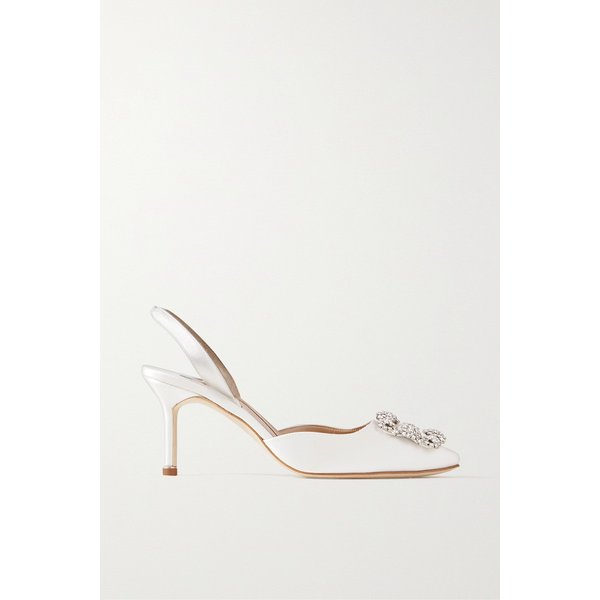 한기시 크리스털 장식 새틴 슬링백 펌프스 70mm 화이트 1647597307527615