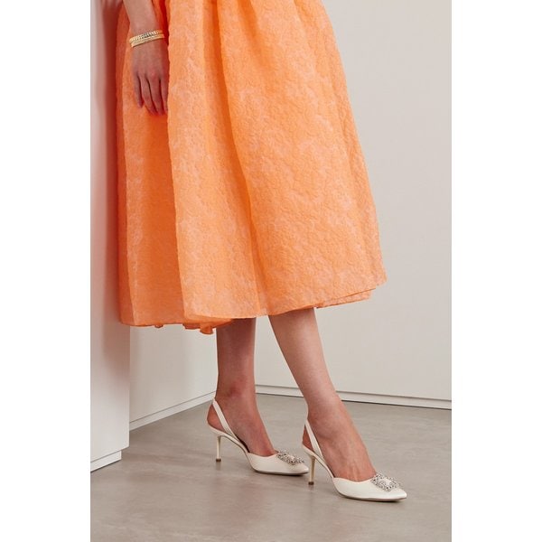 한기시 크리스털 장식 새틴 슬링백 펌프스 70mm 화이트 1647597307527615