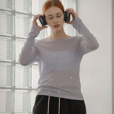 노운베러 Ribbed boat neck tencel T-shirt_Blue