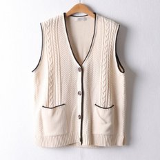 아이우먼 브이넥꽈배기배색조끼 BRI331M203 빅사이즈