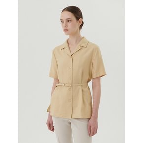 BELTED OPEN COLLAR SHIRT - BUTTER