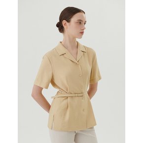 BELTED OPEN COLLAR SHIRT - BUTTER