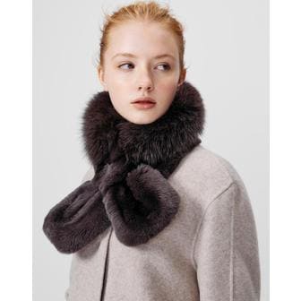 닥스 [23FW] [DAKS FUR]여성 다크 그레이 와이드 폭스퍼 머플 DBMU3F741G3