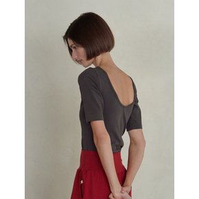 Half Sleeve Open Back Top - Charcoal